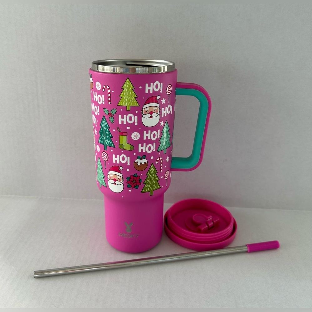Meoky 40oz Festive Pink Holiday Tumbler with Straw - Picture 5 of 17